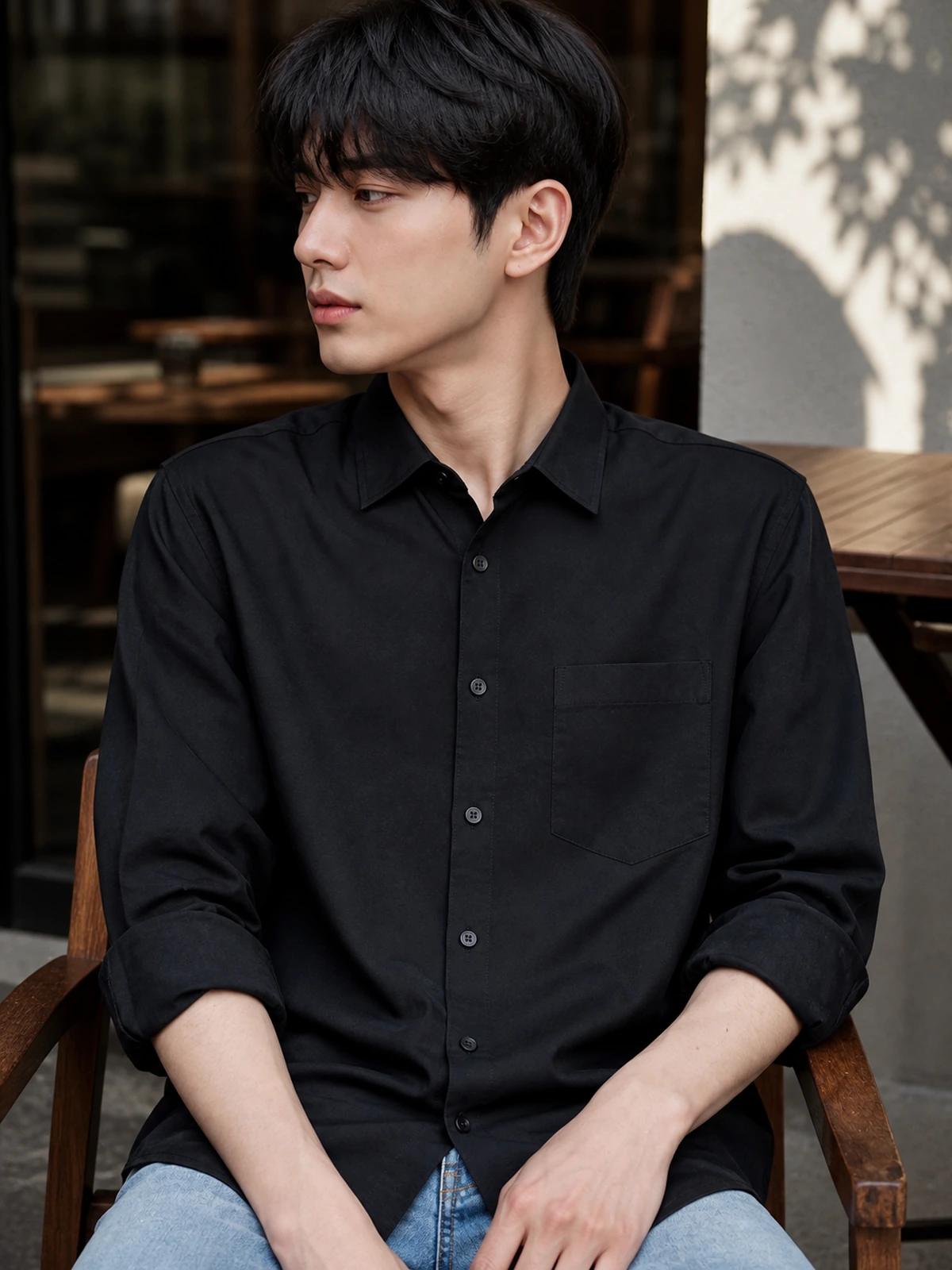 Midnight Black Cotton Essential Shirt