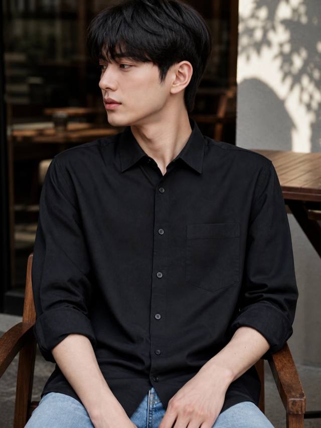 Midnight Black Cotton Essential Shirt