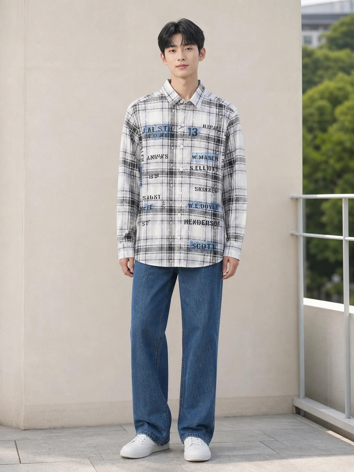 White & Silver Grey Printed Check Shirt