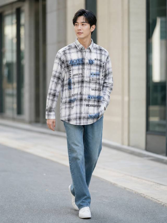 White & Silver Grey Printed Check Shirt