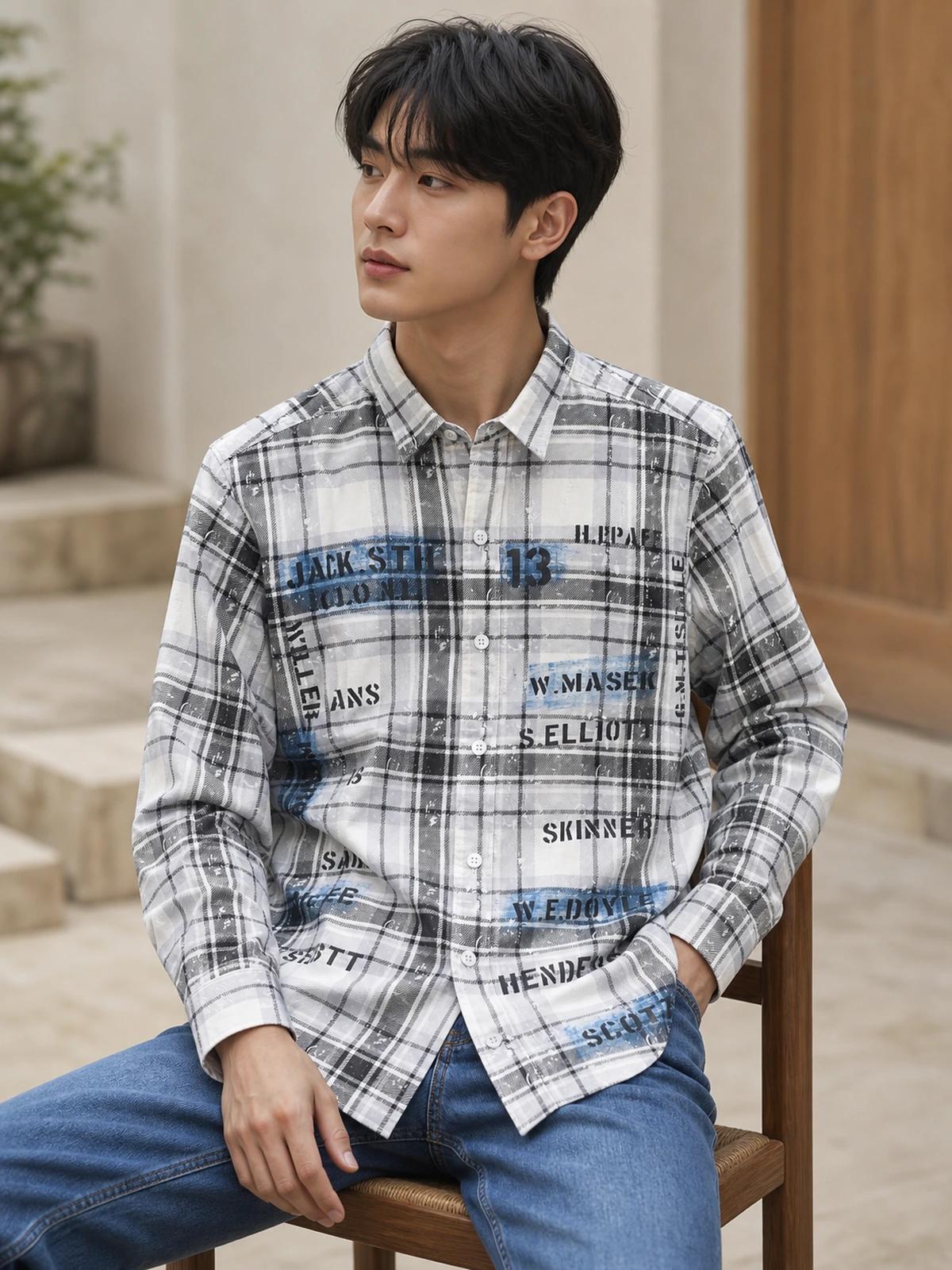 White & Silver Grey Printed Check Shirt