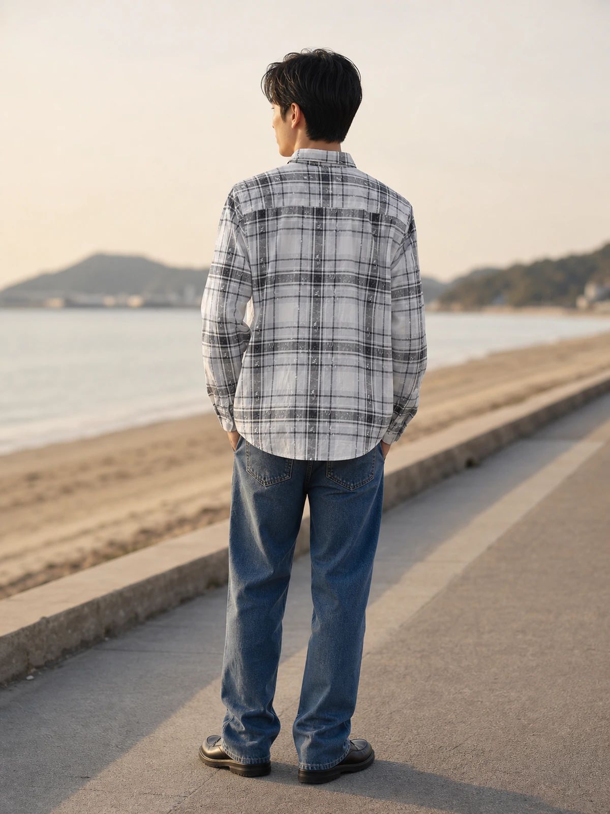 White & Silver Grey Printed Check Shirt