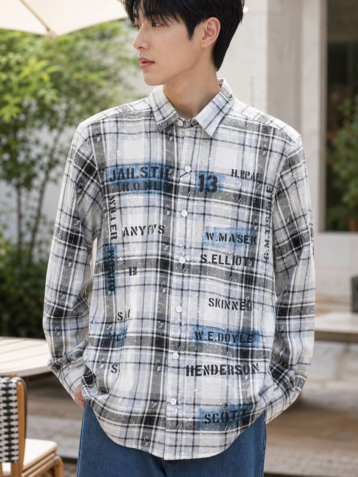 White & Silver Grey Printed Check Shirt
