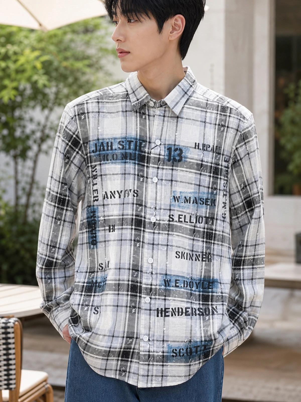White & Silver Grey Printed Check Shirt
