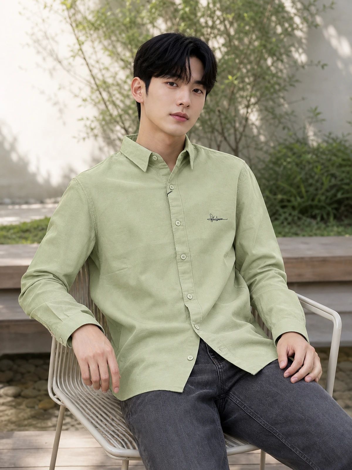 Light Sage Green Linen Essential Shirt