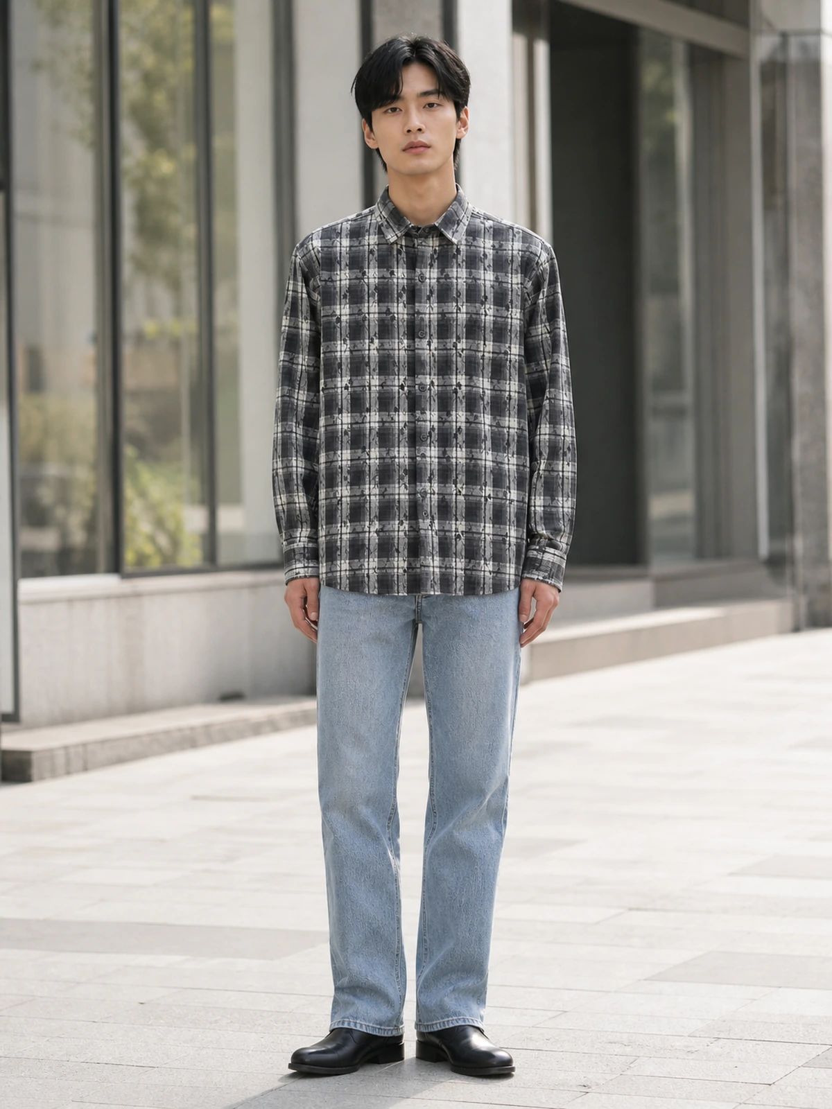 Midnight Black Printed Check Shirt