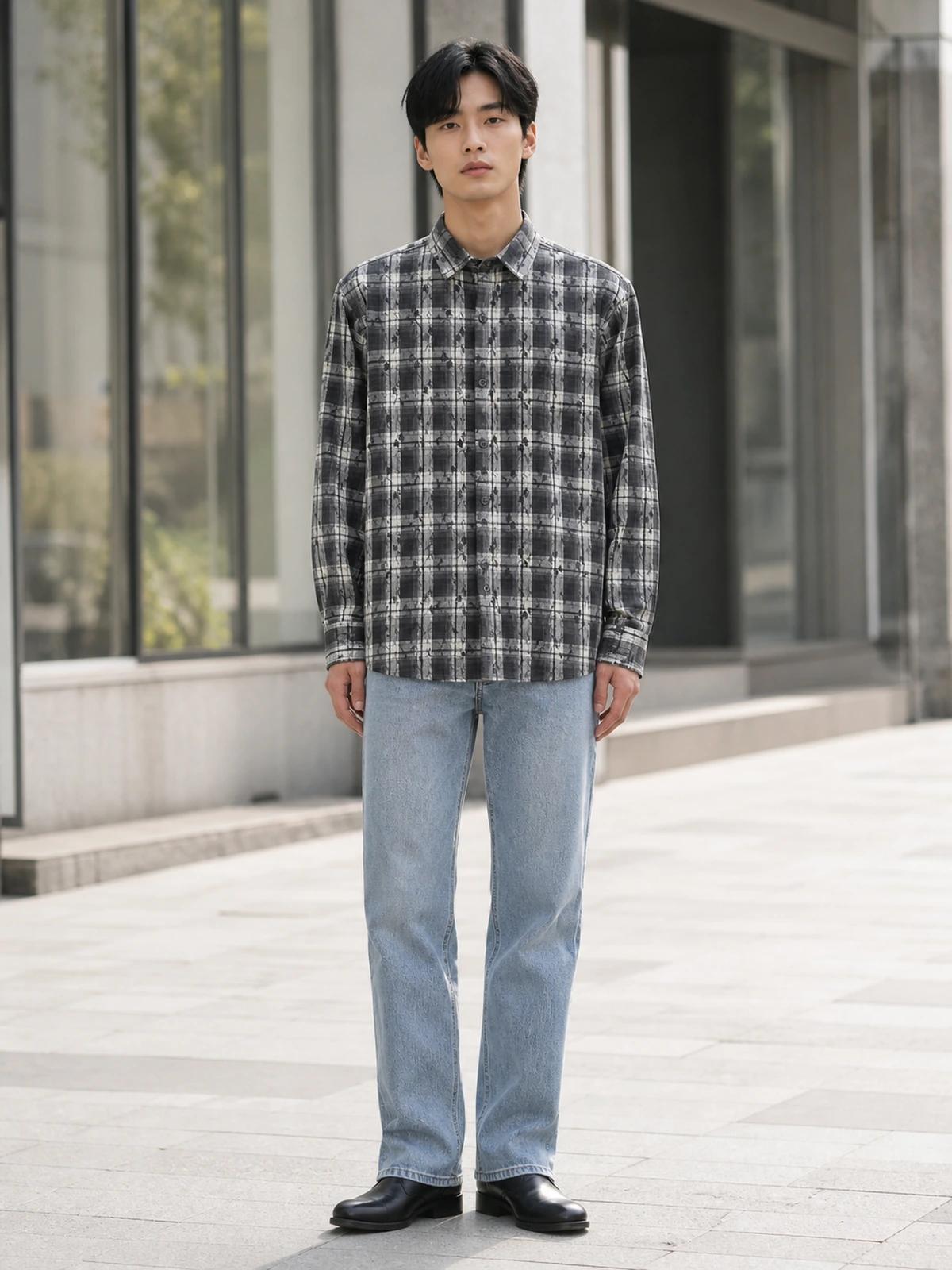 Midnight Black Printed Check Shirt