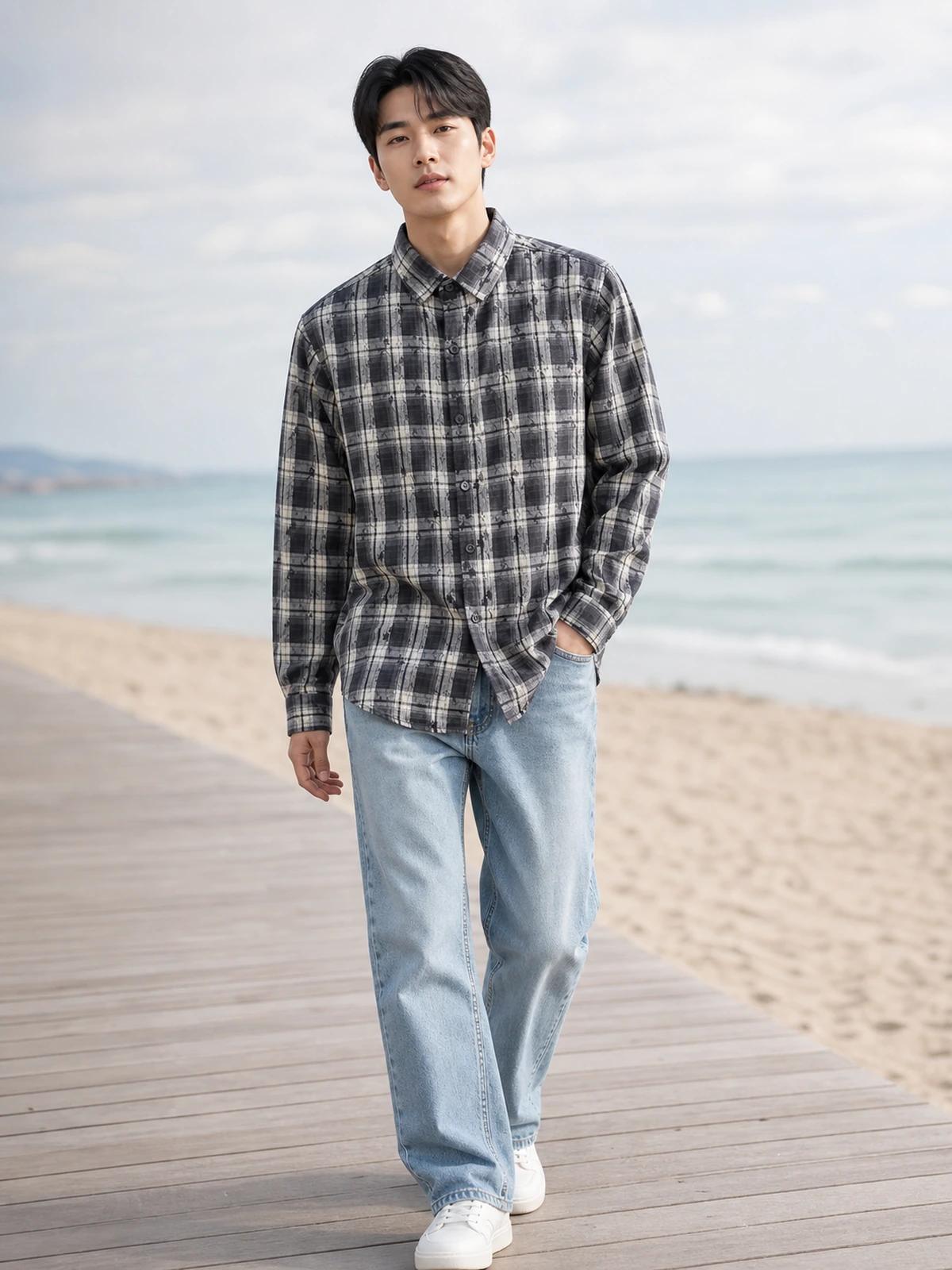 Midnight Black Printed Check Shirt