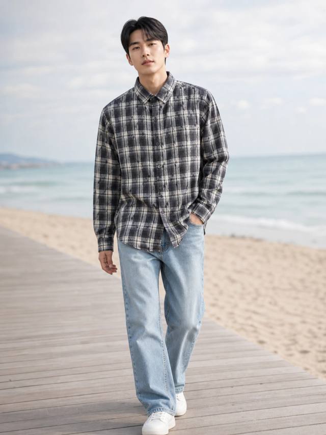 Midnight Black Printed Check Shirt