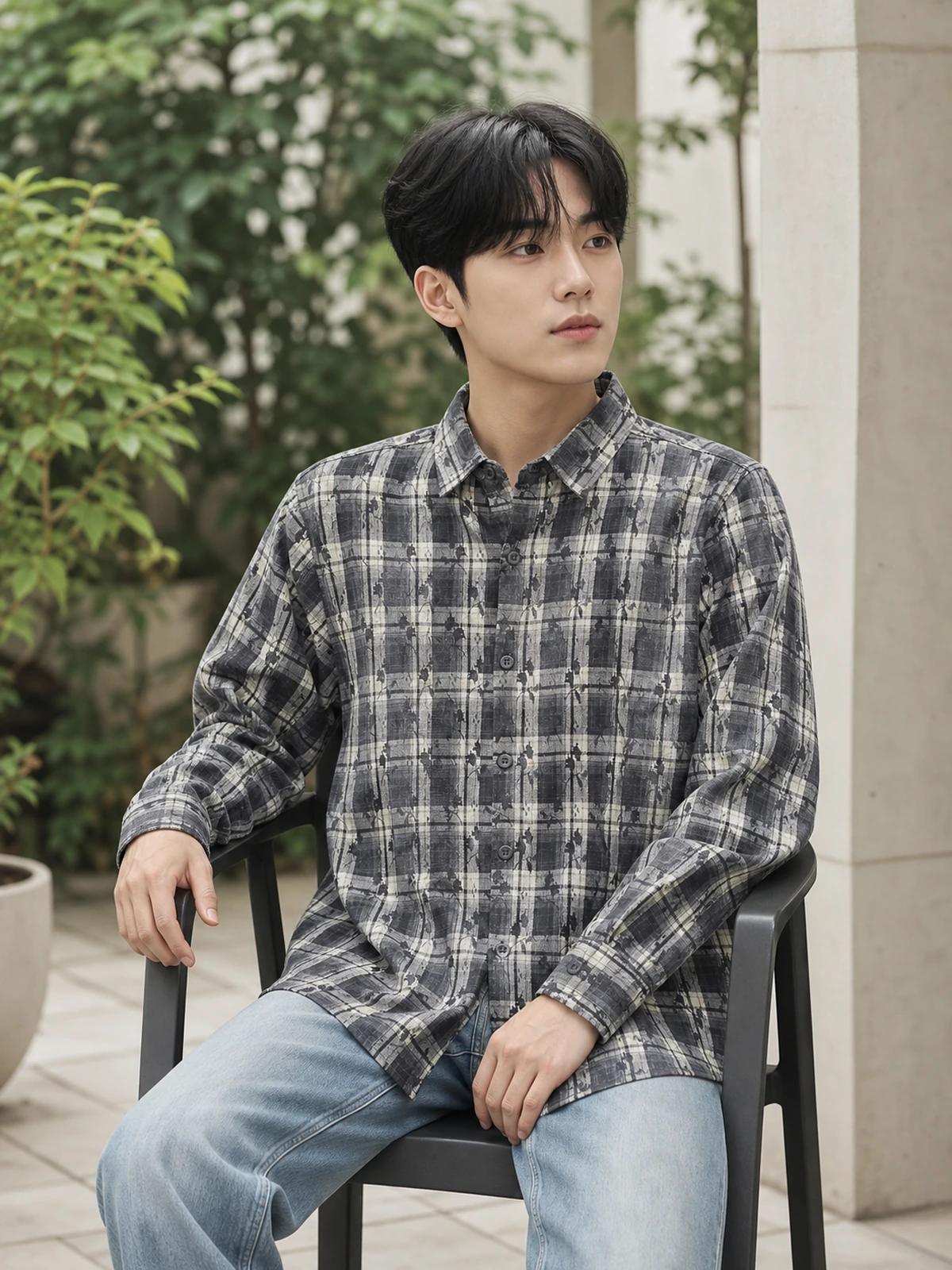 Midnight Black Printed Check Shirt