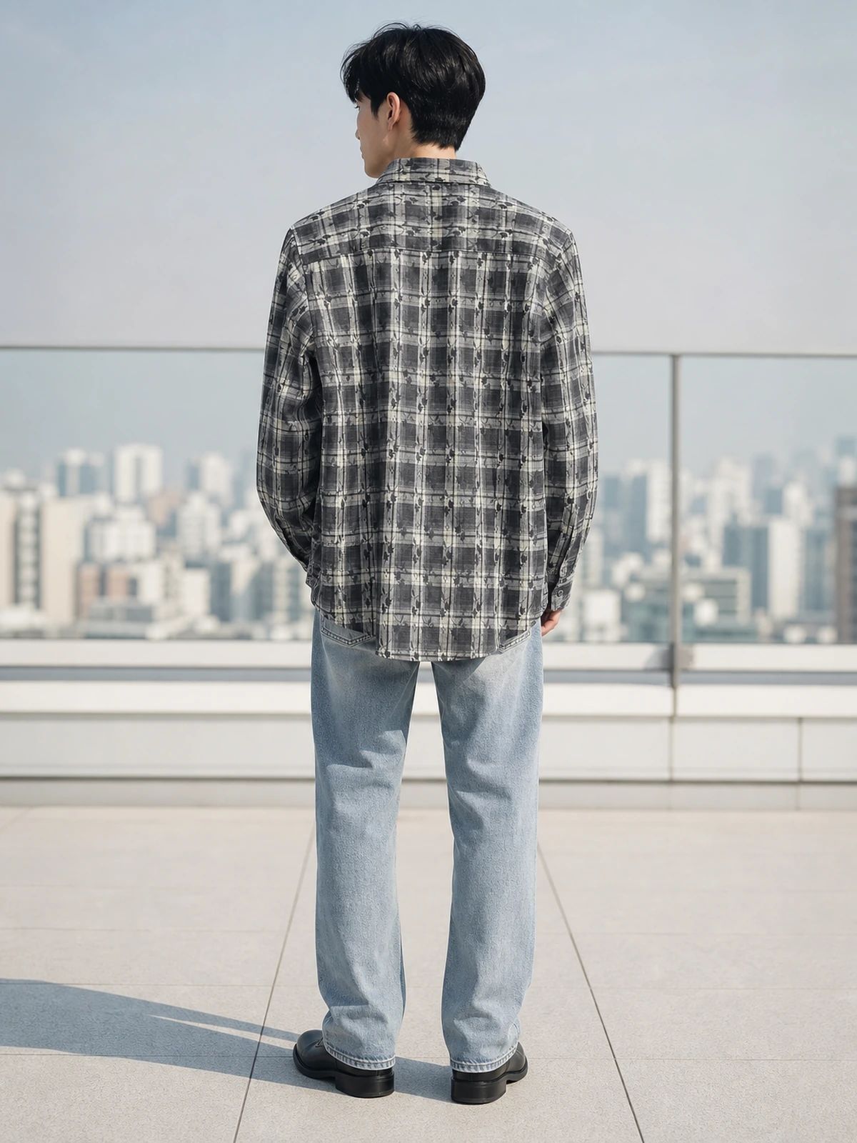 Midnight Black Printed Check Shirt