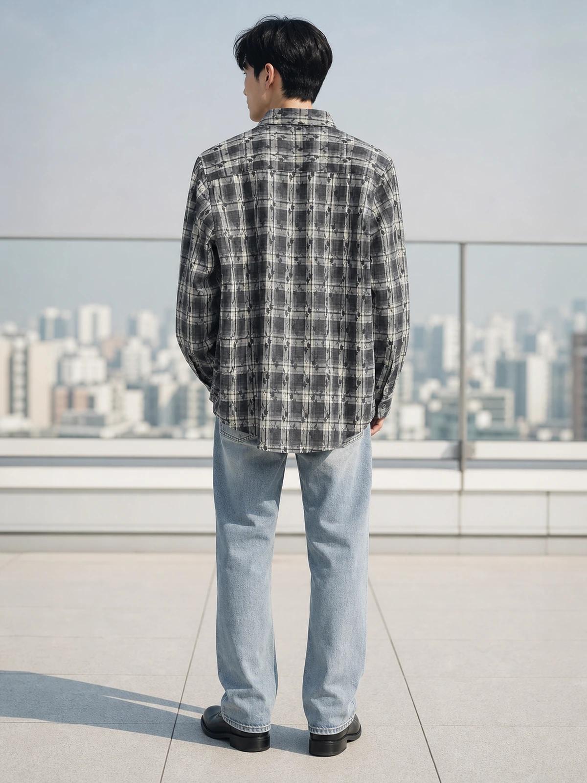 Midnight Black Printed Check Shirt