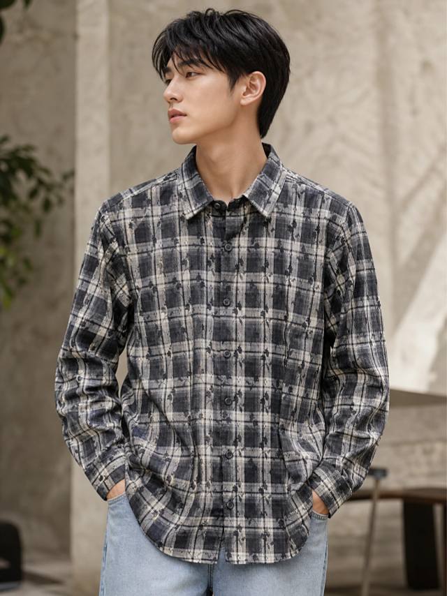 Midnight Black Printed Check Shirt