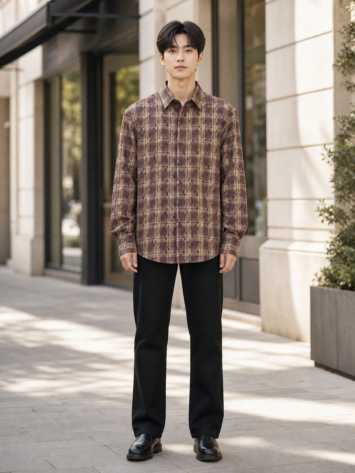 Earth Brown Printed Check Shirt