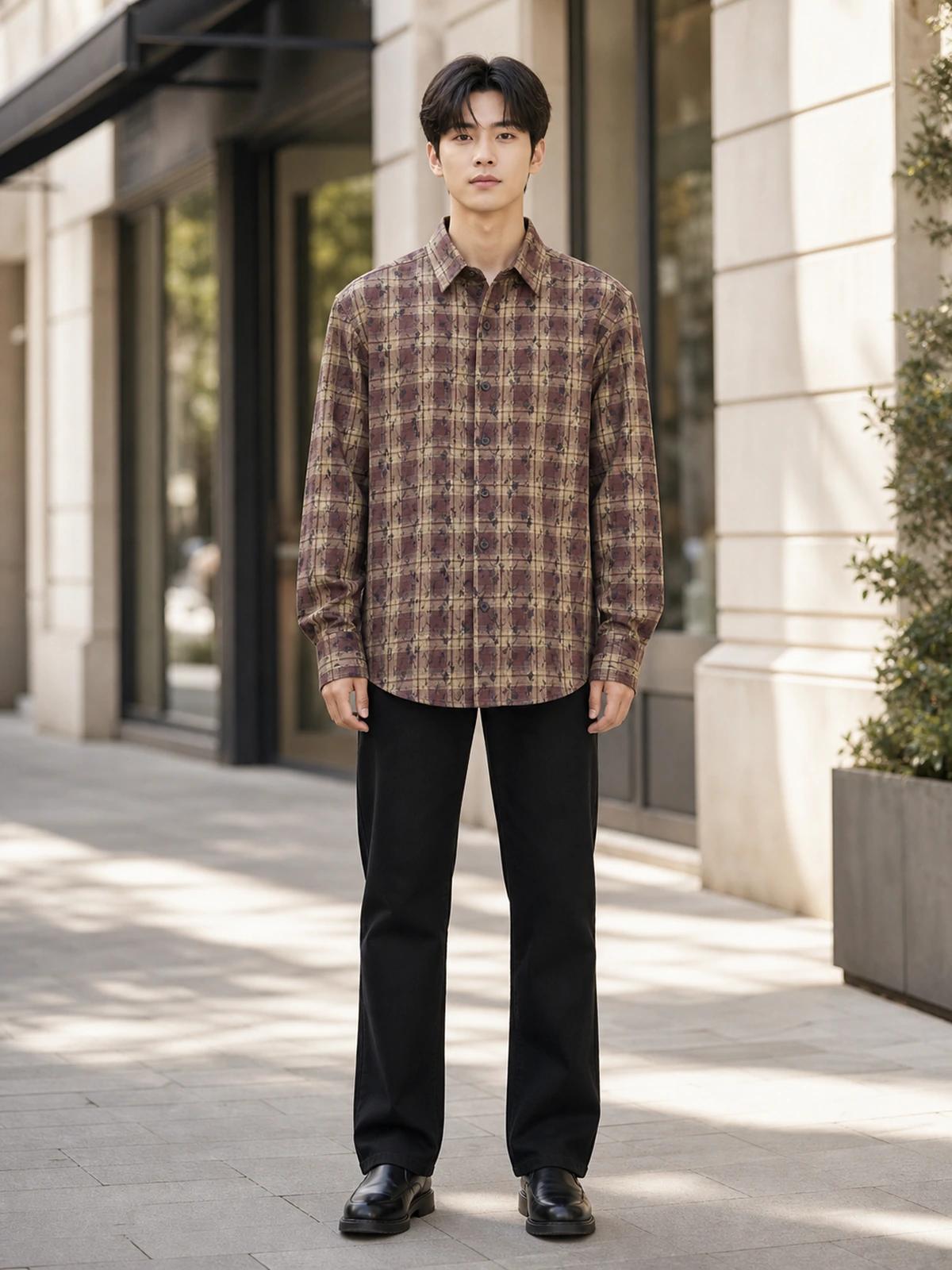 Earth Brown Printed Check Shirt