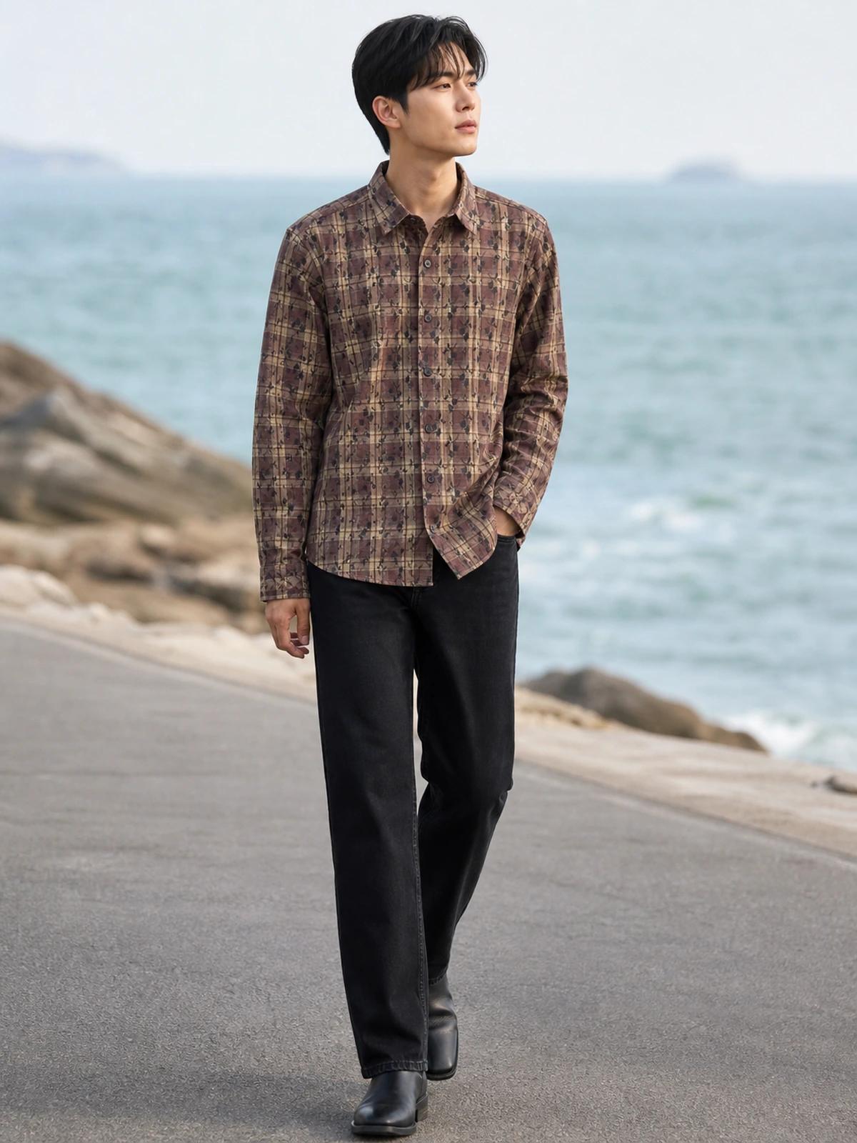 Earth Brown Printed Check Shirt
