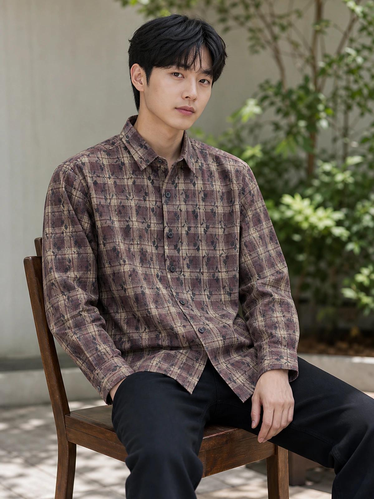 Earth Brown Printed Check Shirt