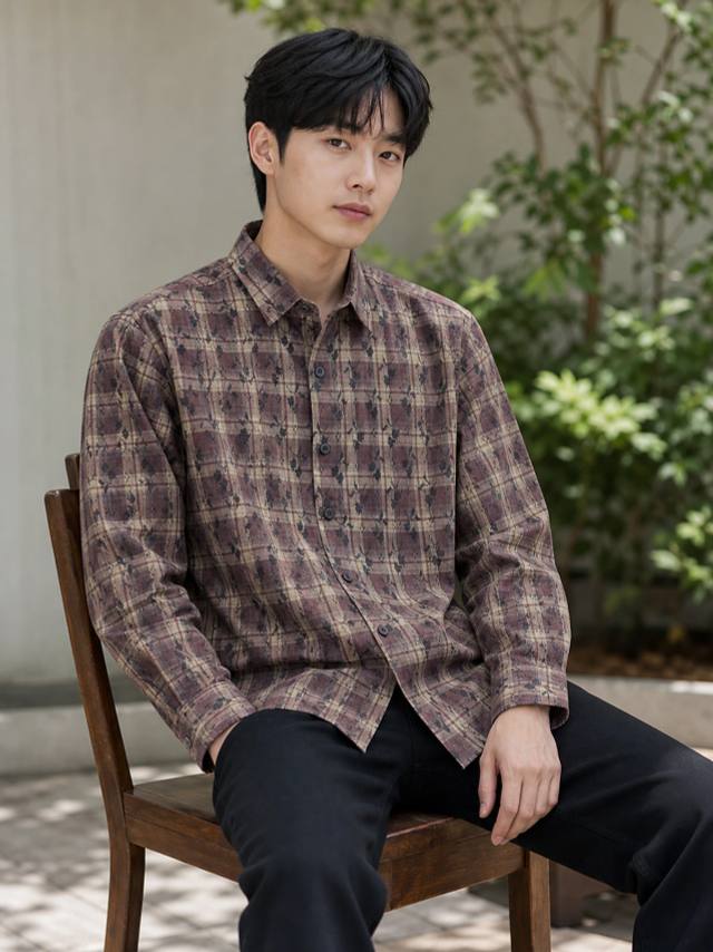 Earth Brown Printed Check Shirt