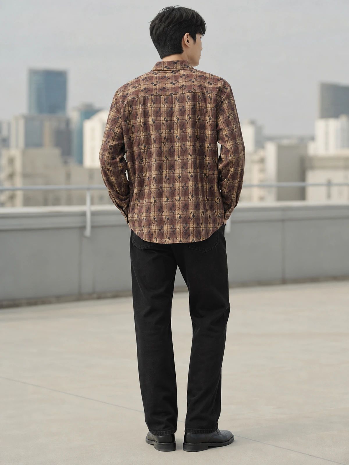 Earth Brown Printed Check Shirt