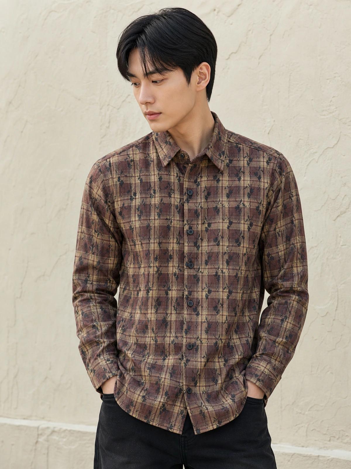 Earth Brown Printed Check Shirt
