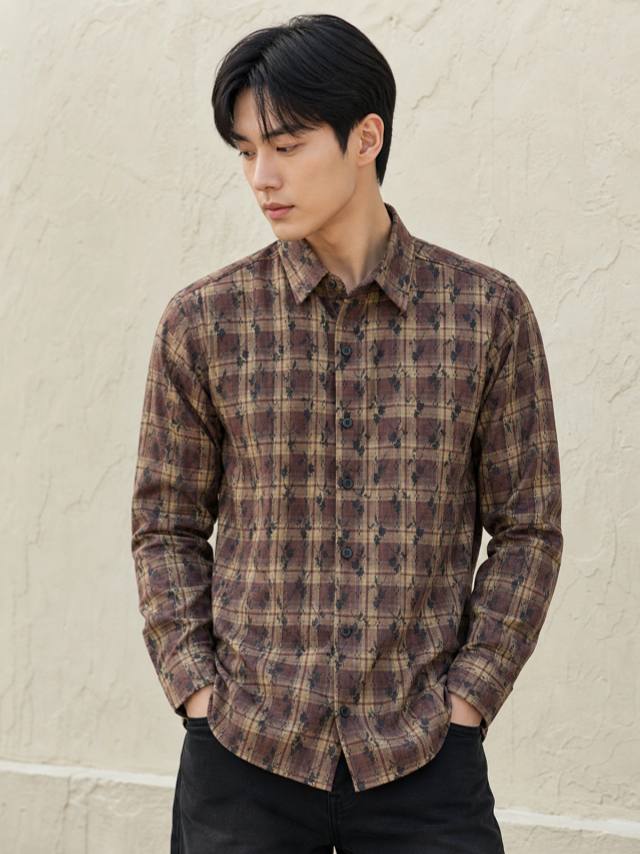 Earth Brown Printed Check Shirt