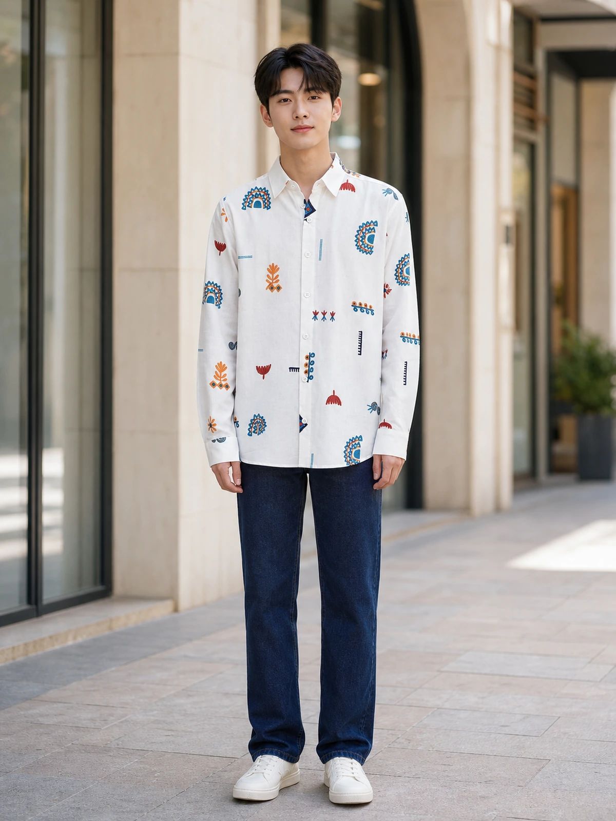Warm Cream Linen Printed Shirt