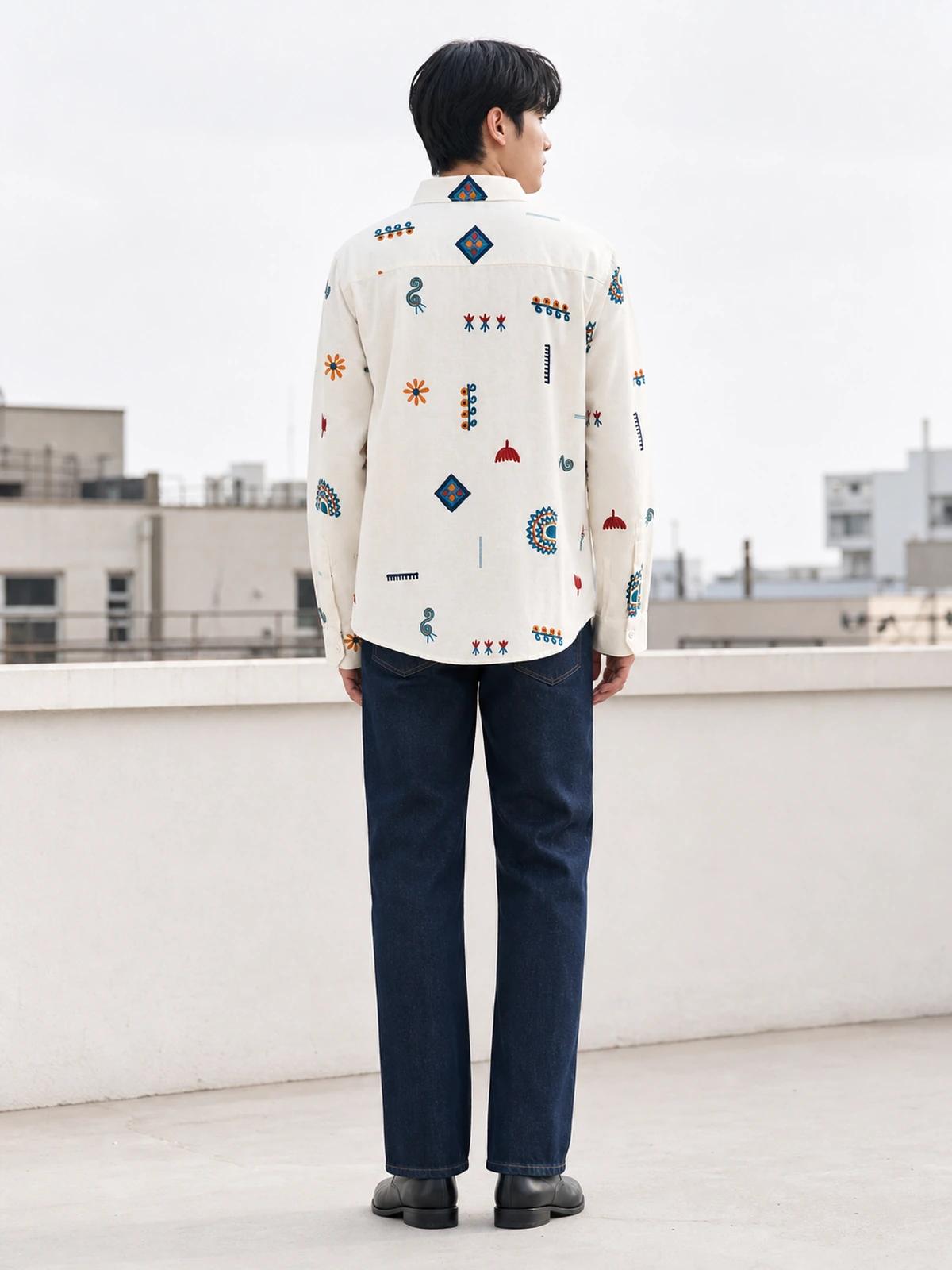 Warm Cream Linen Printed Shirt