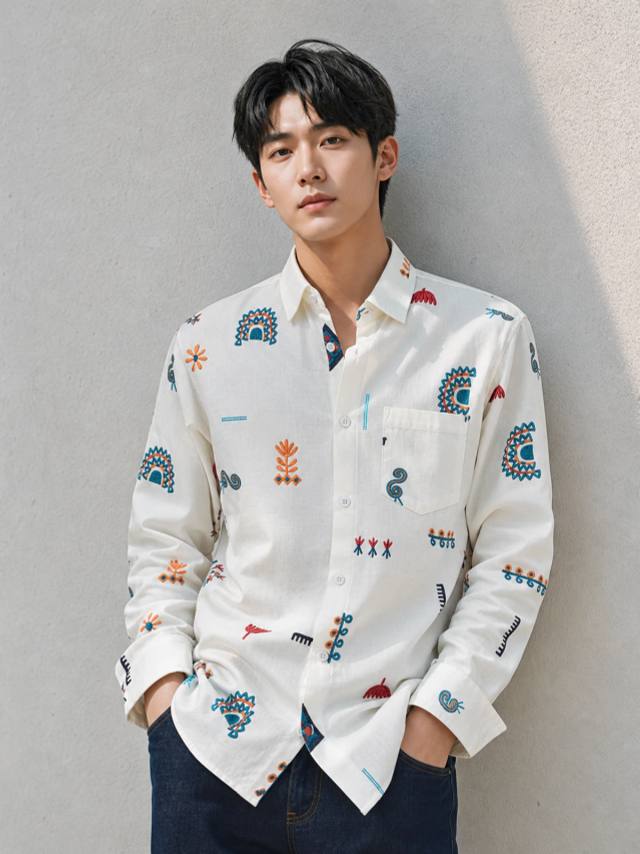 Warm Cream Linen Printed Shirt