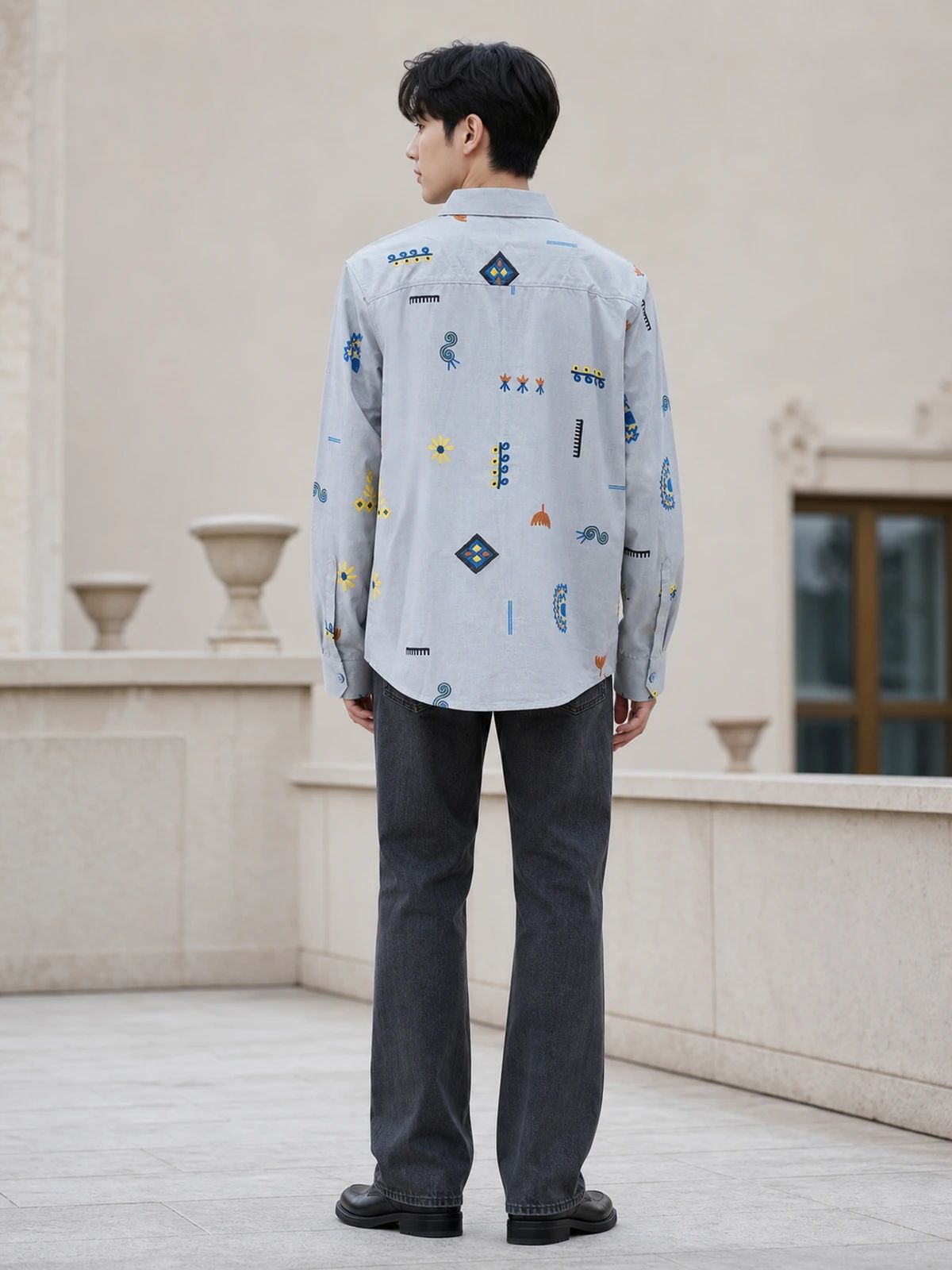 Sky Blue Linen Printed Shirt