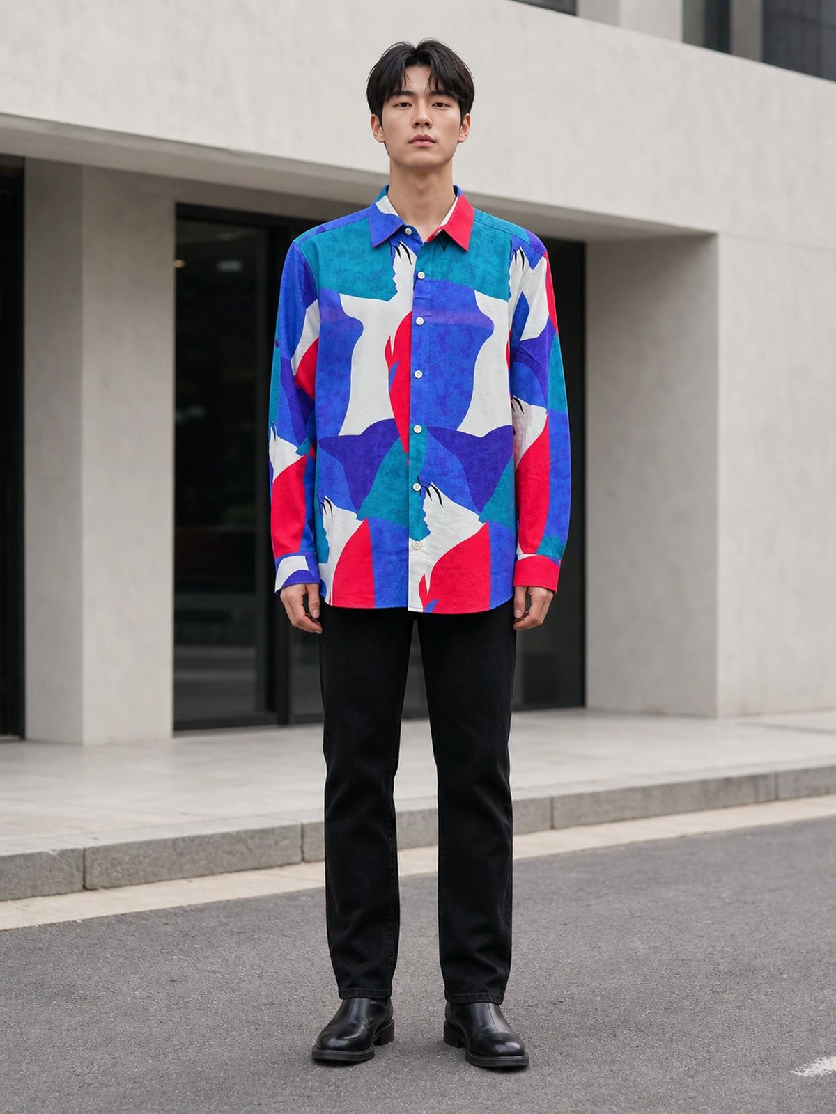 Blue & Red Statement Printed Shirt