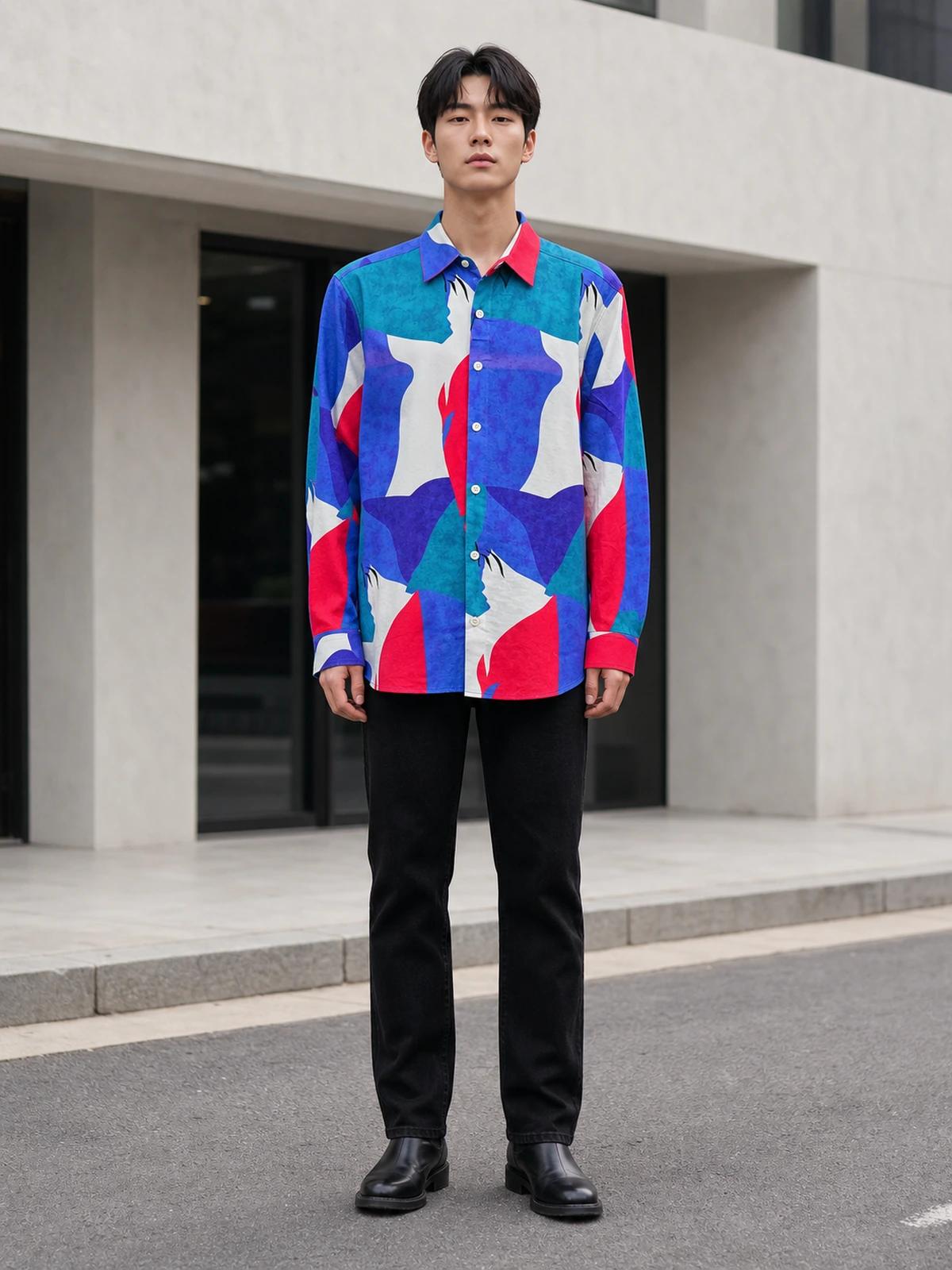 Blue & Red Statement Printed Shirt