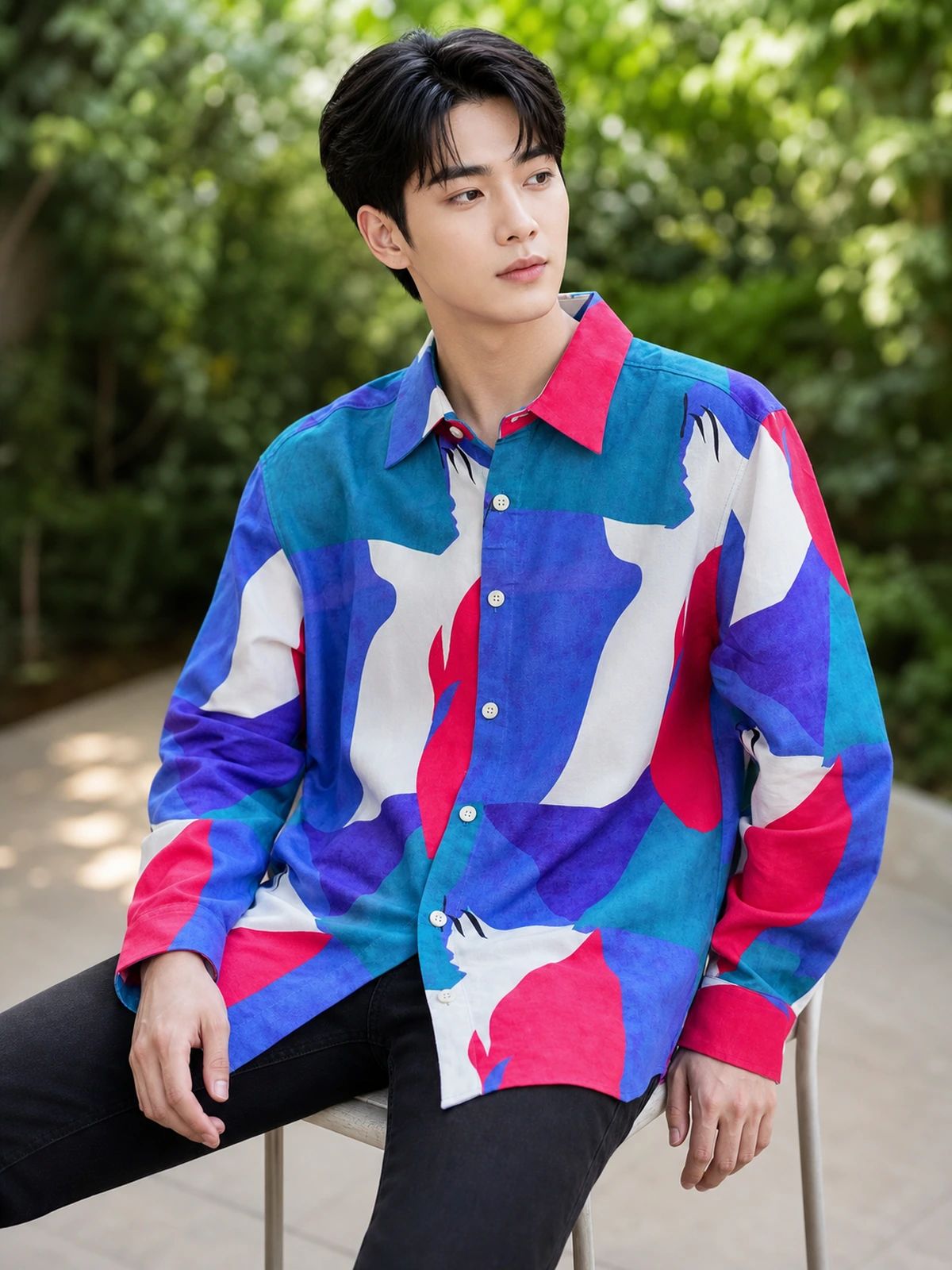 Blue & Red Statement Printed Shirt